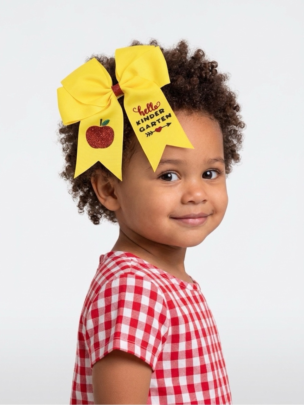 Back To School Hello Kindergarten Oversized Apple Ribbon Hair Bow Clip